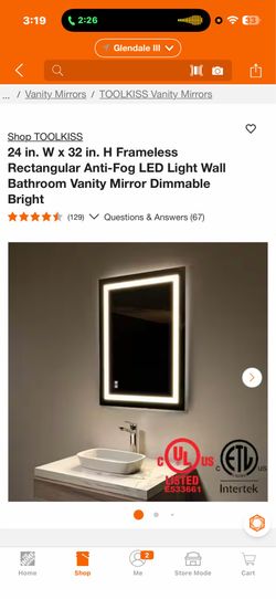 Shop TOOLKISS 24 in. W x 32 in. H Frameless Rectangular Anti-Fog LED Light Wall Bathroom Vanity Mirror Dimmable Bright