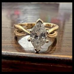 Wedding Band & Engagement Band- 14kt. 2- toned Diamond Ring - Marquise Shape