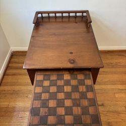 Vintage wooden side table with a pull-out drawer, inlaid chess board surface