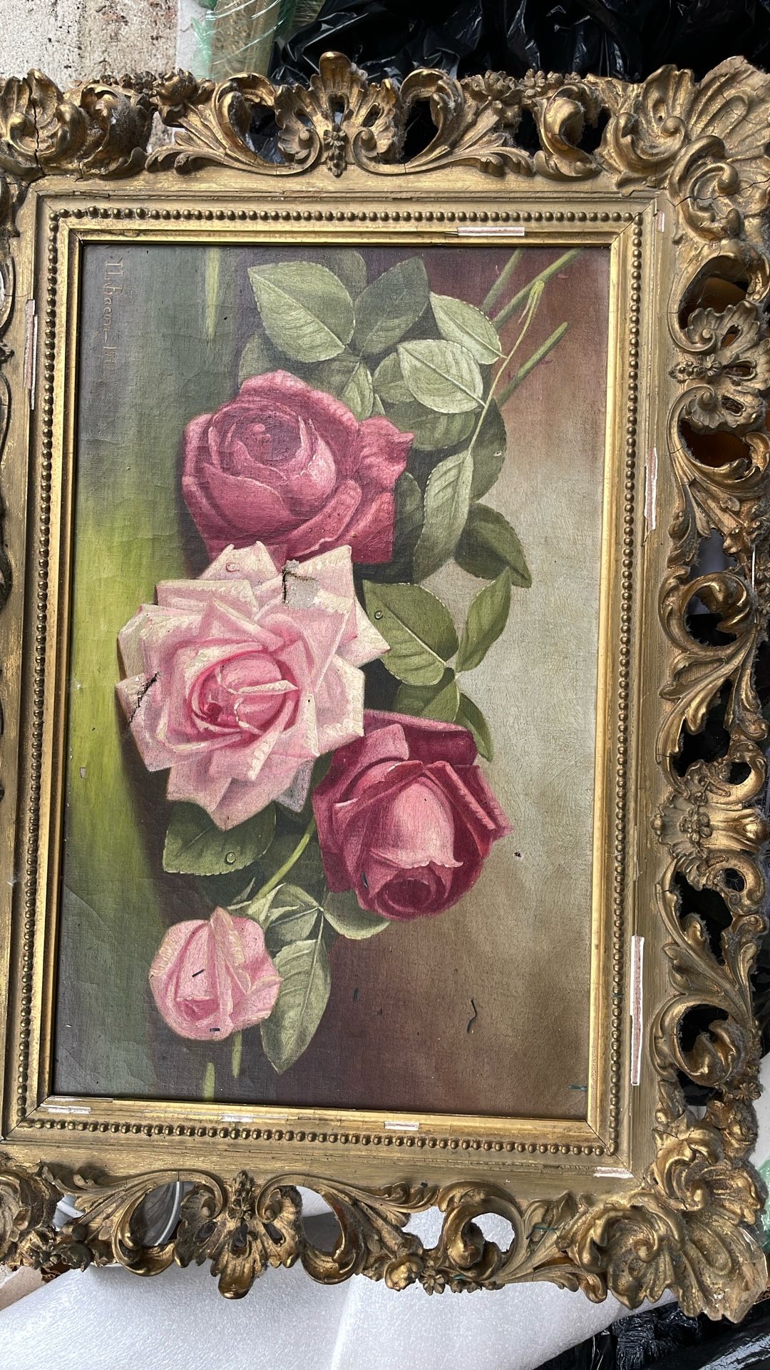 Irving Lewis Bacon Dated 1901 Oil - Flowers On canvas. TODAY SALE PRICE, $225.00
