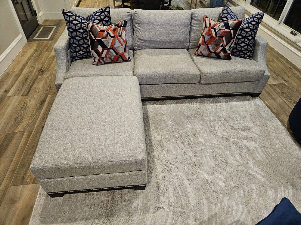 Vanguard Grey Goosedown Fabric Sofa With Ottoman