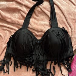 Women’s xxxl swimsuit fringe black bikini top 3x