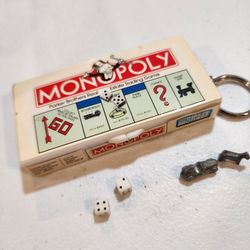 Vintage Keychain Mini Monopoly Game w/ Real Board and Playing Pieces 1998 Hasbro.  
