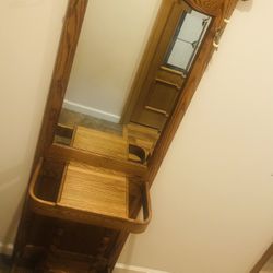 Wooden Bench  with mirror Perfect For Entry Hall  74 in tall, 24 in wide. Accepting offers! Great condition! 