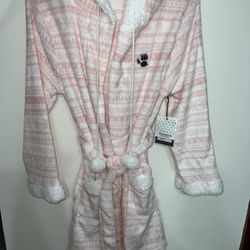 BearPaw Pink and White Fleece Robe Size large