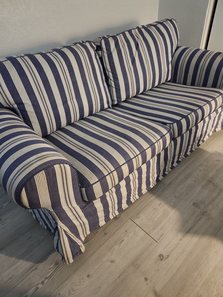 Beautiful IKEA Blue & White Striped Nautical Loveseat