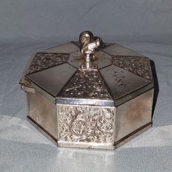 Vintage Silver Plated Trinket Box With Squirrel Top