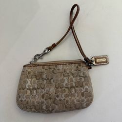 Authentic Coach Metallic Signature Wristlet Y2K Mini Purse Gold Beige Monogram Clutch Bag Cute