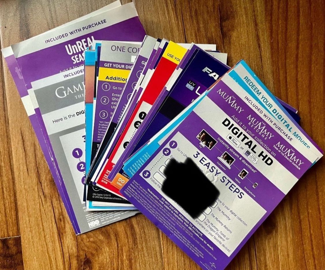 Digital Movie Codes -Movies & TV