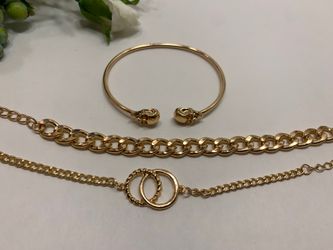 Punk Hyperbole Style Cuban Chain Cuff Alloy 3pcs/set Skull Bracelet for Women