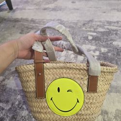 LOEWE Handbag Basket Bag Small Smiley Straw Leather Beige Brown