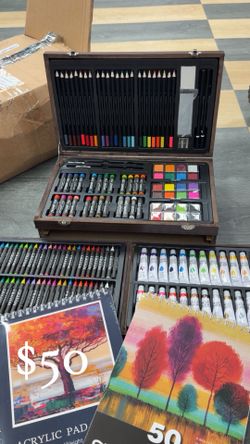 Complete Art Kit in Wooden Case – Paints, Pencils, Sketch Pad