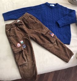  Boys H&M Cargo Corduroy Pants & Cable Knit Sweater