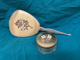 Hollywood regency boudoir mirror and trinket jar