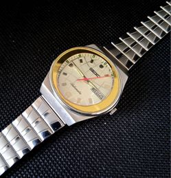 Men's Vintage Seiko 5 Silver & Gold Wrist Watch RARE