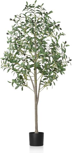 Freyalife Artificial Olive Tree (6FT) Indoor Faux Plants for Home Office Bedroom Living Room Decor, Fake Tall fig Potted for Housewarming Gift, Trees 