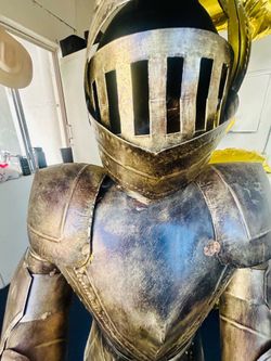 Unique 2 tone life size 5 ft 2”  tin metal medieval knight
