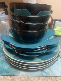 Juego de vajilla de cocina verde negro