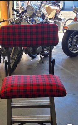 Folding Stadium Chair with Red Plaid  Upholstery