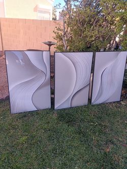 Abstract White Wave Wall Art Set of 3