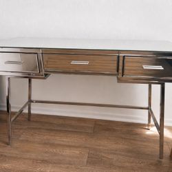 Mirrored desk, vanity, or console table with chrome base