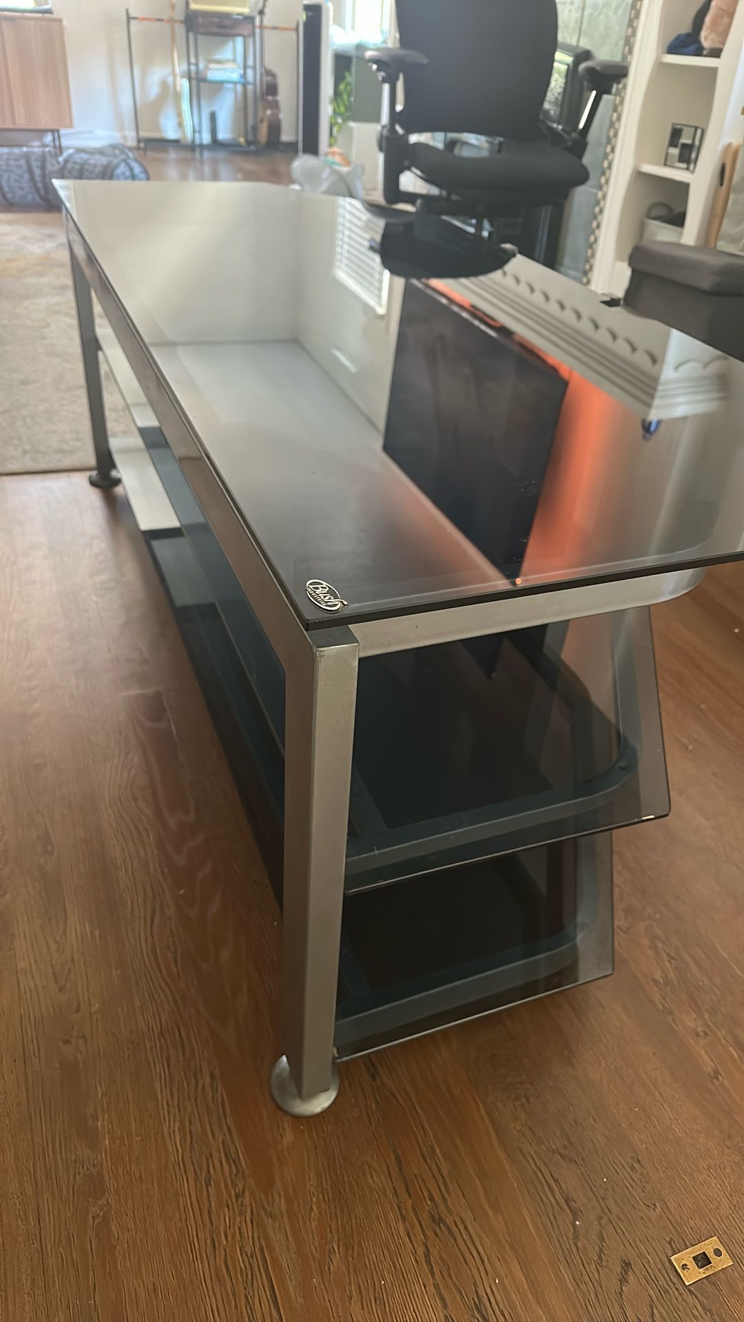 Modern Industrial Glass TV Stand / Entertainment Console