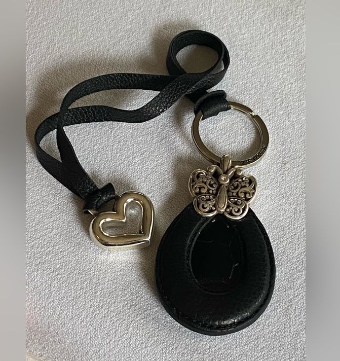 Brighton Butterfly Silver & Black Leather Key Chain with an extra Key Fob Heart