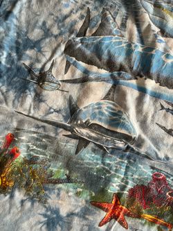 Vintage 90s Habitat oceanic Shark Men XL T Shirt Ocean Theme AOP fish reef rare