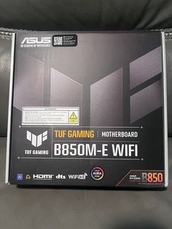 ASUS TUF GAMING B850M-E WIFI AMD B850 mATX motherboard, 8+2+1 80A DrMOS power stages, DDR5, PCIe 5.0, three M.2 slots, WiFi 6E, 2.5Gb Ethernet, Displa