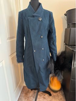 Deep teal blue womens trench coat