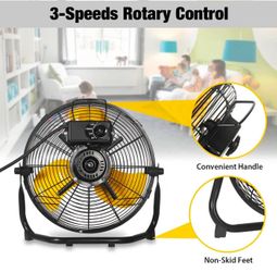New-12 Inch Portable Metal Floor Fan, 3 Speed Table and Shop Fans with 180° Tilt, Quiet and Durable, High Velocity Fan 1600 CFM,