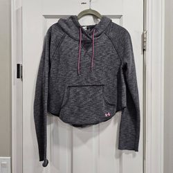 Under Armour Womens Charcoal Heather Cropped Hoodie Sweatshirt Pink XS