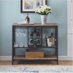 Wine Rack Table with Wine Glass Cup Holder