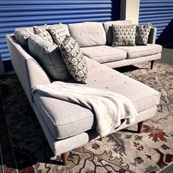 Light Gray Mid Century Modern 91” by 84” 2pc Sectional Chaise Sofa by West Elm