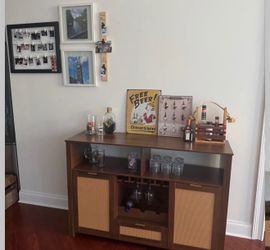 Engineered Wood Bar Cabinet with Rattan Doors