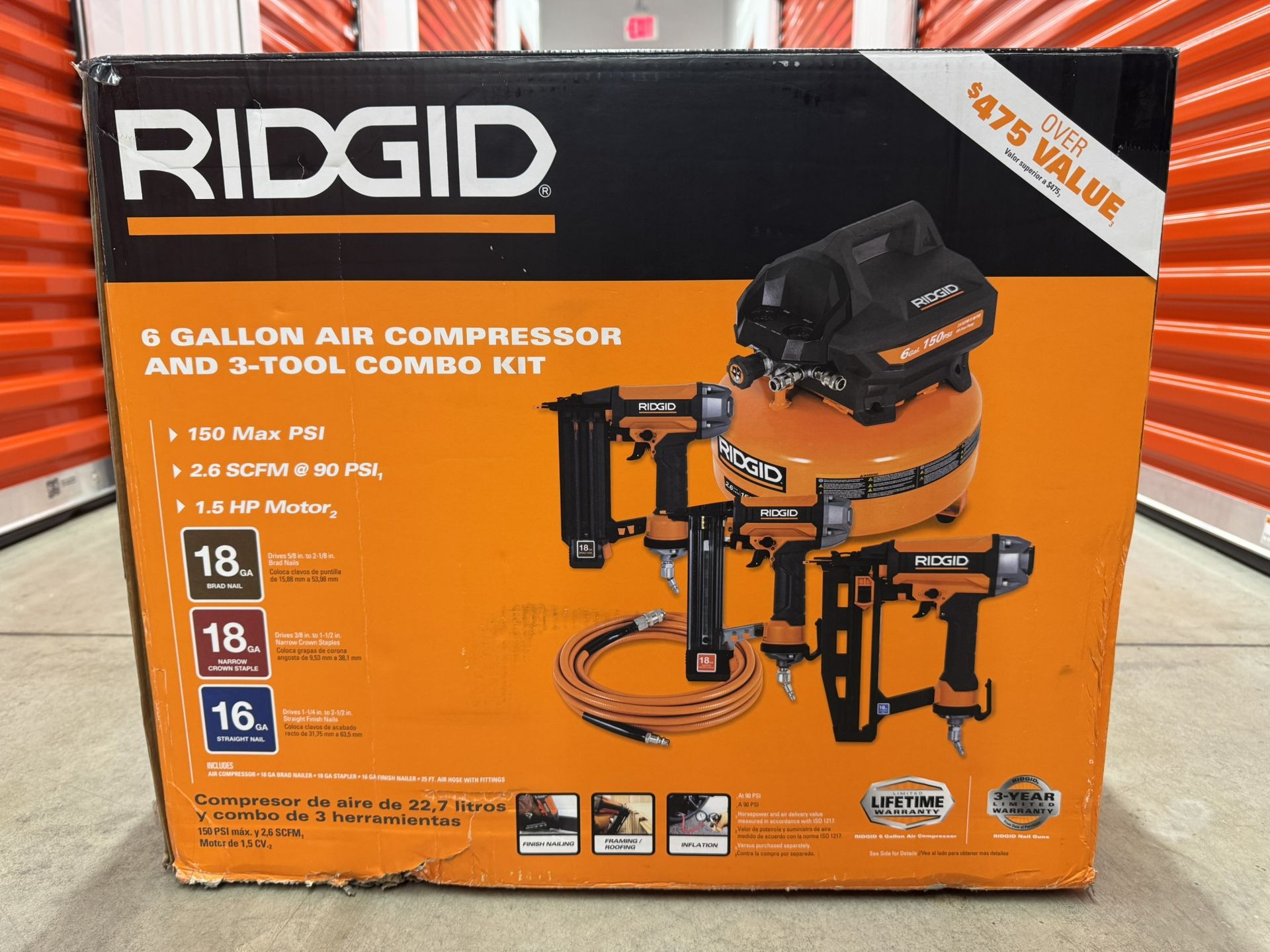 RIDGID 6 Gal. 150 PSI Electric Air Compressor with 25 ft. Hose, 18GA Brad Nailer, 16GA Finish Nailer and 18GA Finish Stapler