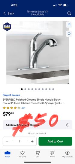 Project Source EVERFIELD Polished Chrome Single Handle Deck-mount Pull-out Kitchen Faucet with Sprayer (Inclu..