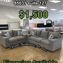 Sofa And Loveseat Grey Fabric Brand New