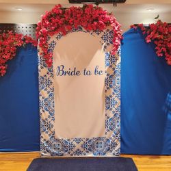 Santorini / positano Bridal shower backdrop