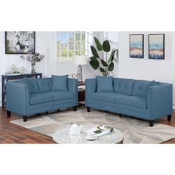 Blue Sofa And Love Seat Set 