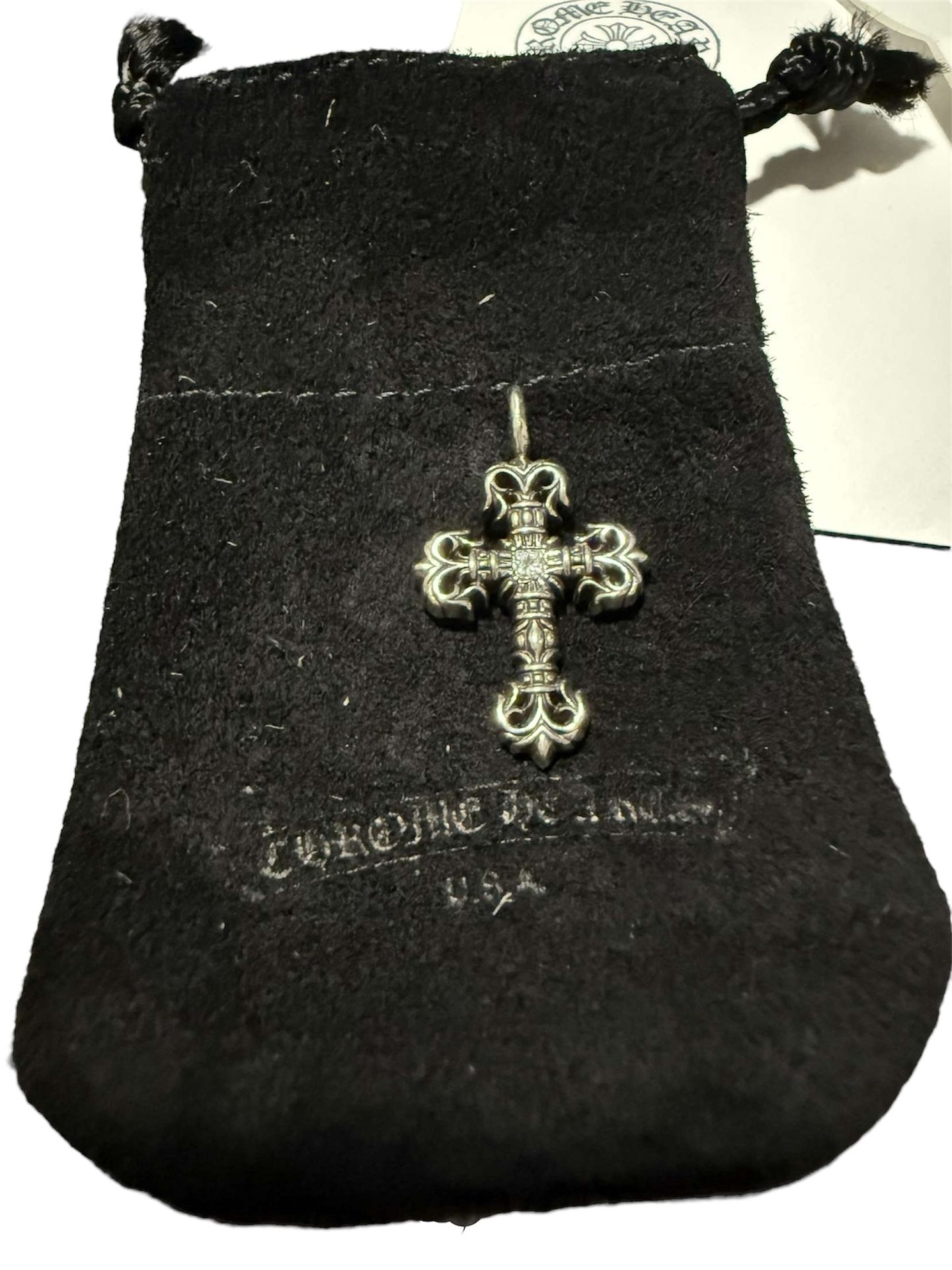 Chrome Hearts Silver Diamond Tiny Filigree Cross Charm