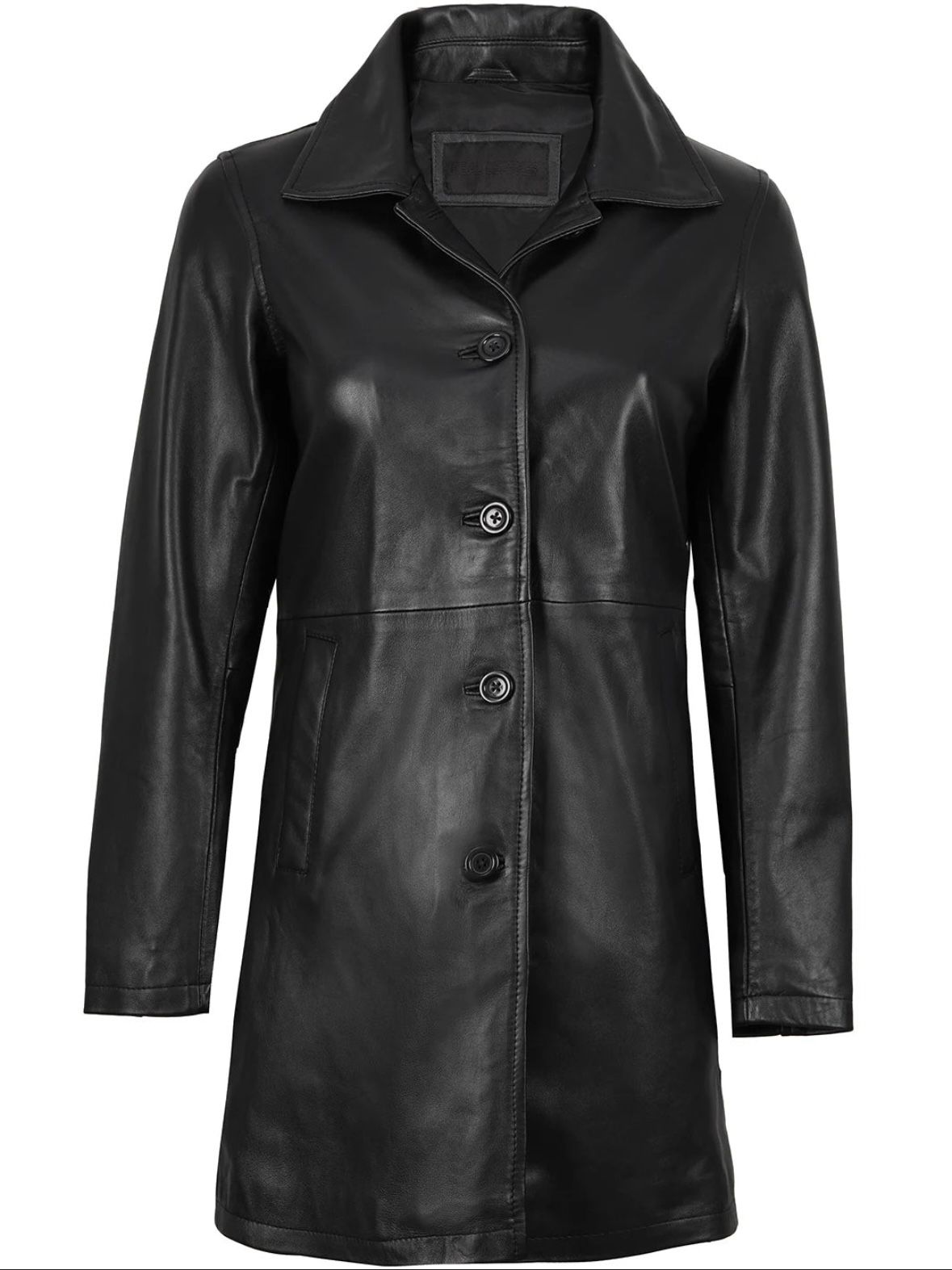 Decrum Womens Black Leather 3 /4 Length Car Coat