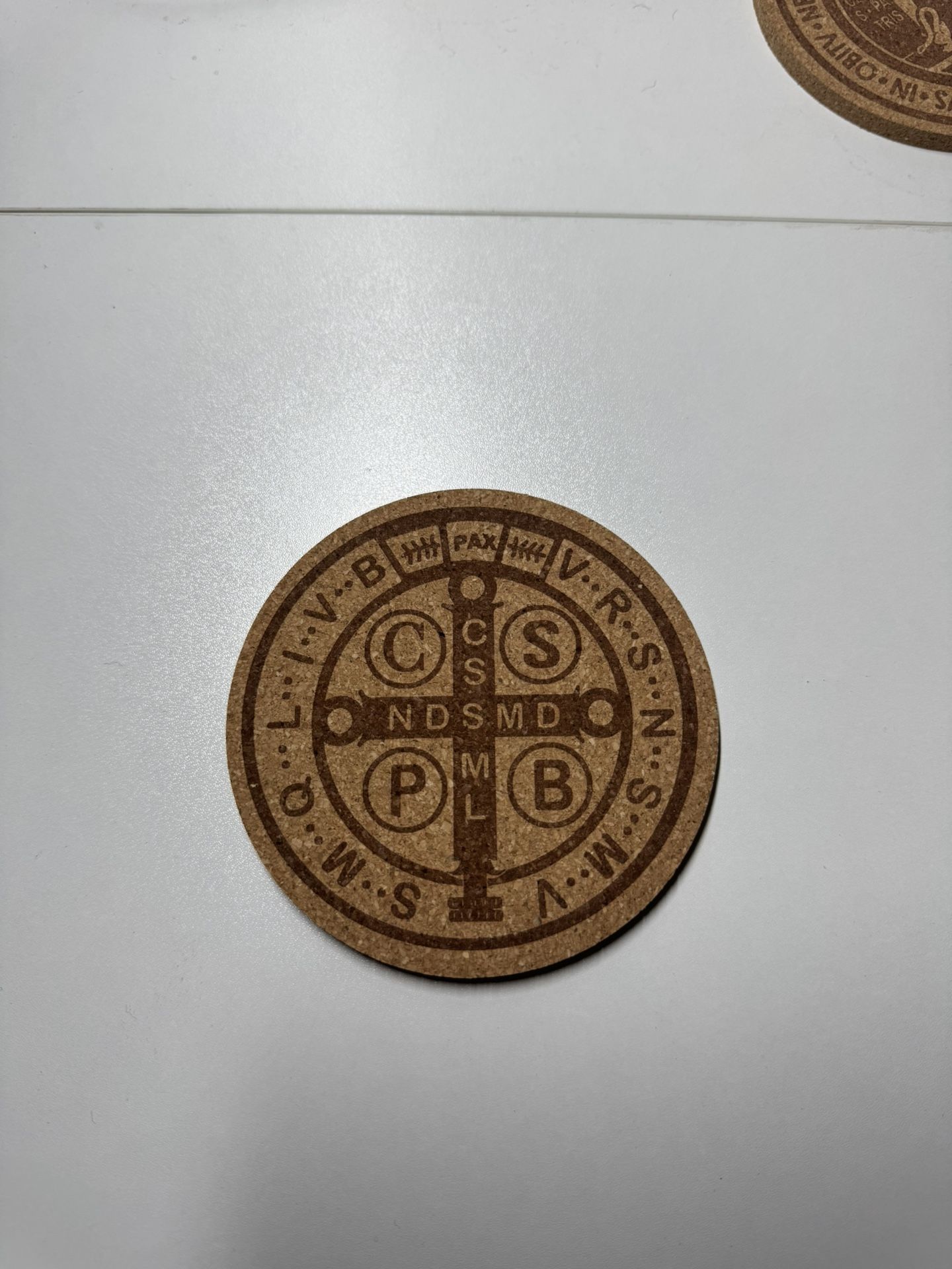 Engraved St Benedict Cork Coaster 