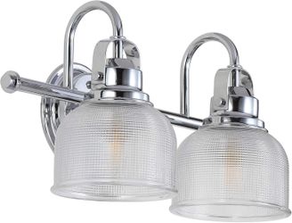 JONATHAN Y Virginia 2-Light Bath Vanity Light 17.25", Chrome | Metal Wall Sconce, Clear Glass Textured Bell Shade, Dimmable, For Mirror Hallway Kitche