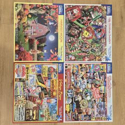 4 White Mountain 1,000 Piece Puzzles- Complete