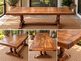 Rustic Farmhouse Dining Table – Solid Wood Double Pedestal