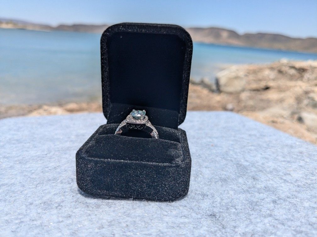 3.10 Carat Blue White Round Diamond Engagement Ring