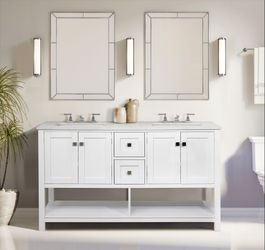 60" White Vanity with Quartz Top & Porcelain Sink