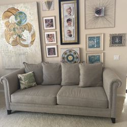 Gray Fabric Sofa with Nailhead Trim