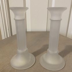 2 Ambria Frosted Glass Candle Holders Stands